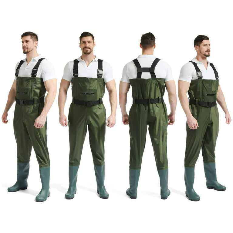 Altatac Fly Fishing Hunting Chest Waders Waterproof Stocking Foot Wader Pants with Boots, Size 9, adult Unisex, Green