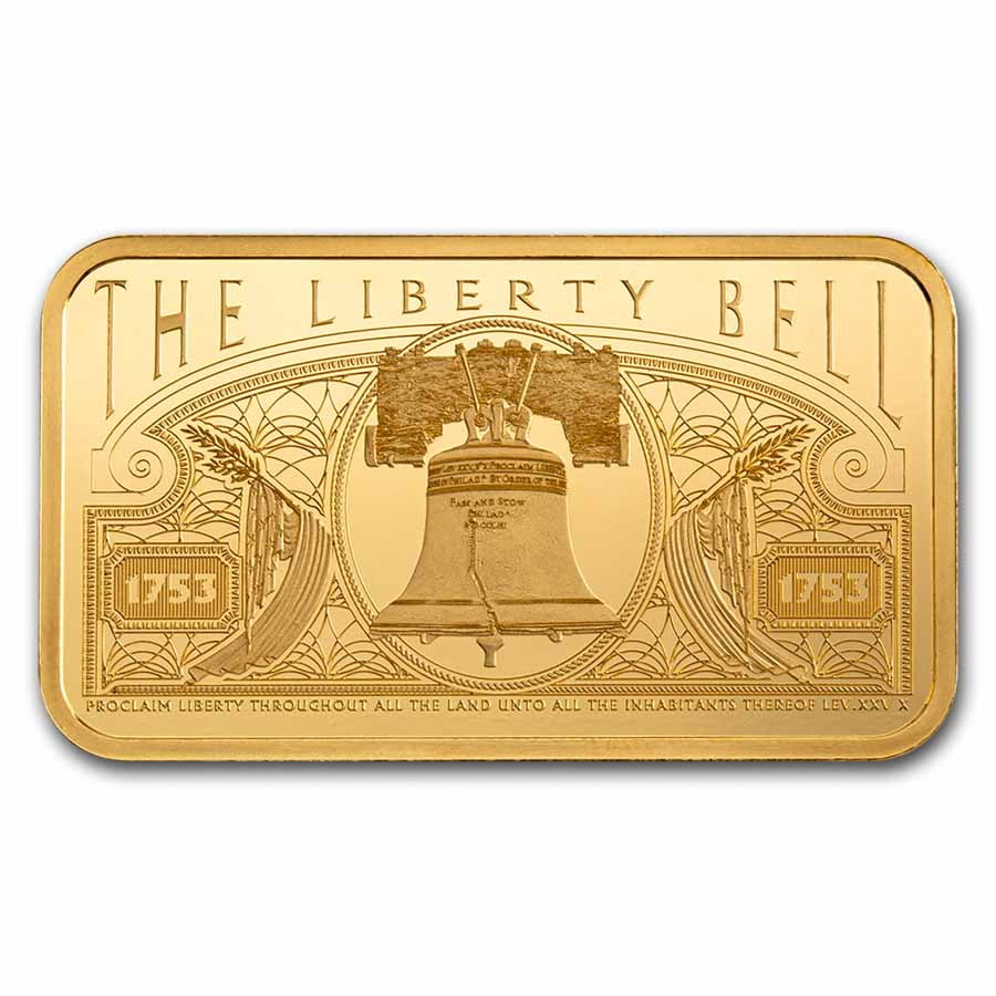1 oz Gold Bar – PAMP America the Free Liberty Bell (Assay)