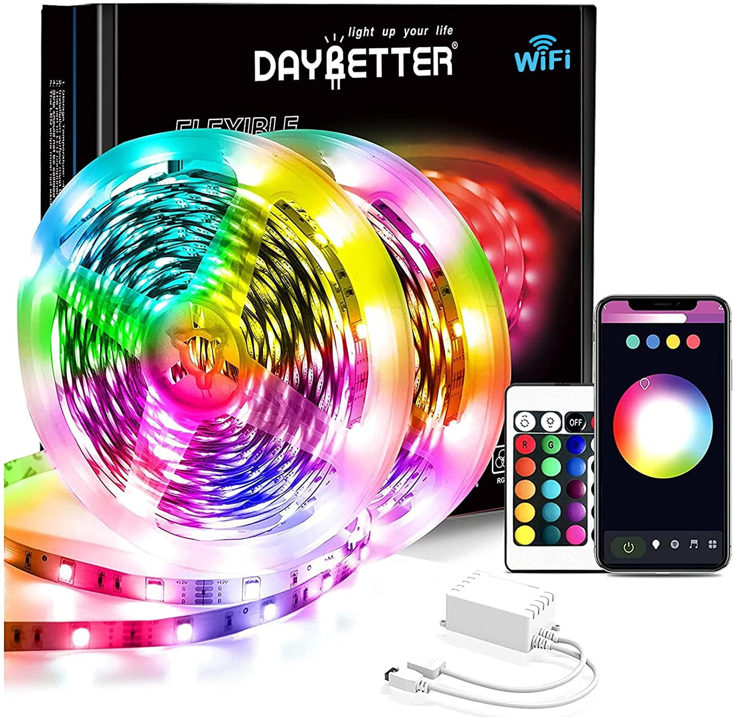 25FT LED 5050 Strip Lights Alexa WiFi Color Changing with Remote for Bedroom Bar 