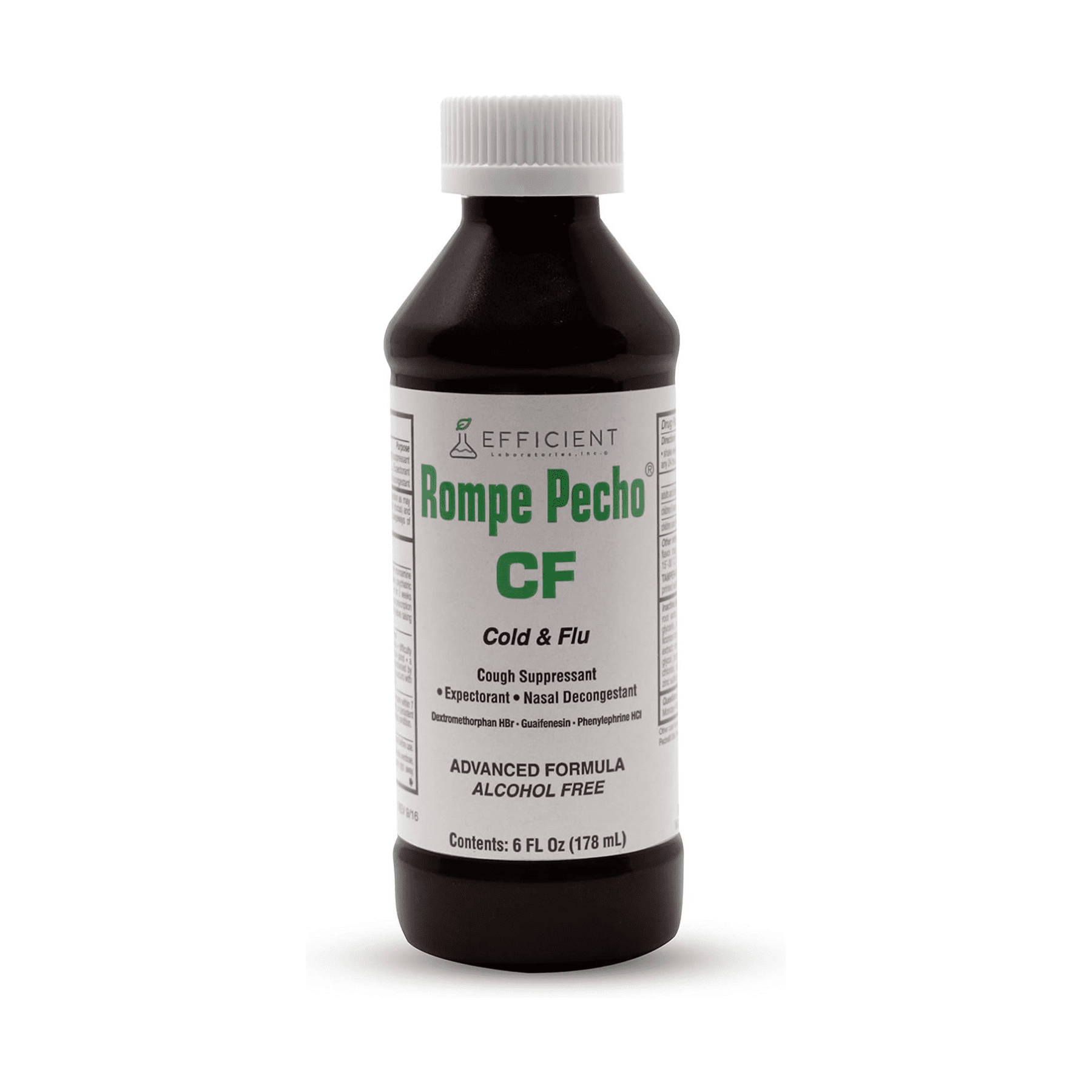 Rompe Pecho CF Cold & Flu Multi-Symptom Relief Syrup, Dextromethorphan HBr & Antihistamine, Honey Flavor, Alcohol-Free, 6 fl oz