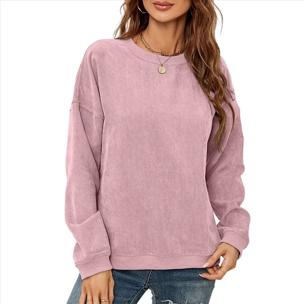 Sudadera Holgada de con Cuello Redondo para Mujer, Larga, Hombros Caídos, Estilo Casual, , para Otoño Rosa M
