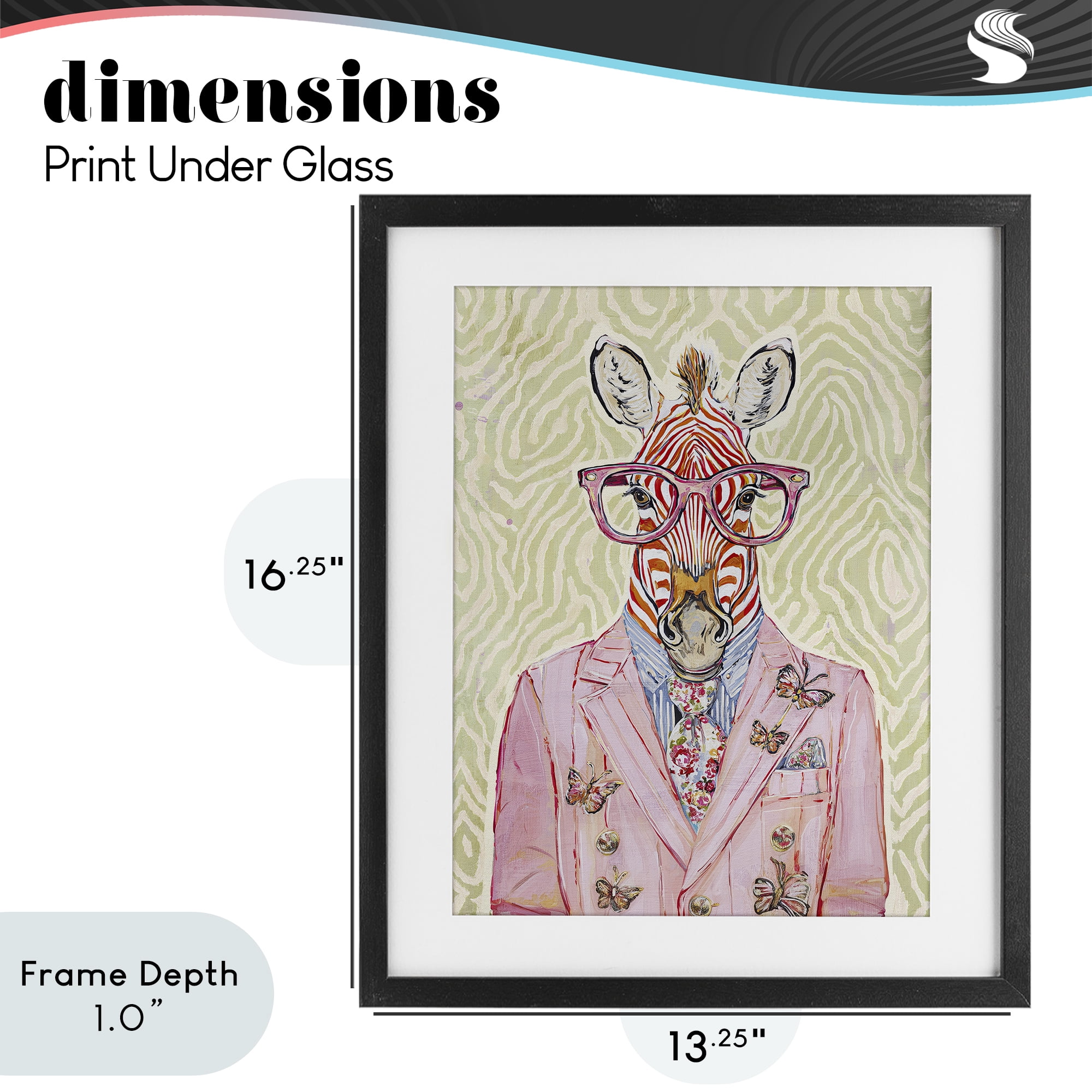 Stupell Industries Pink Zebra over Green Black Framed Print Under Glass, design by Svetlana Aleynikova