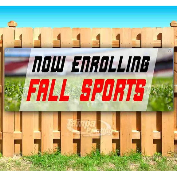 Now Enrolling Fall Sports 13 oz Vinyl Banner With Metal Grommets