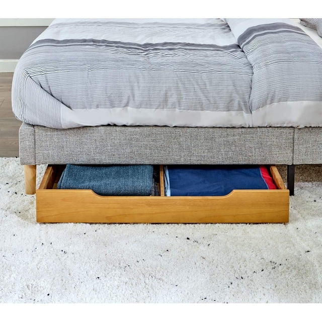 MUSEHOMEINC Solid Wood Under Bed Storage Drawer with 4Wheels for