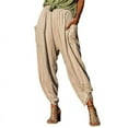 thumbnail image 2 of BLVB Womens Cotton Linen Harem Pants Elastic High Waist Solid Color Casual Loose Fit Lounge Beach Trousers with Pockets Khaki, 2 of 7