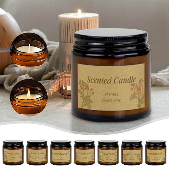 Nsxcdh Soy Wax Candle Glass Jar Set Brown 3.9x2.8x2in Clean Burn Strong Aroma Relaxing Scent Gift Cozy Decor Home