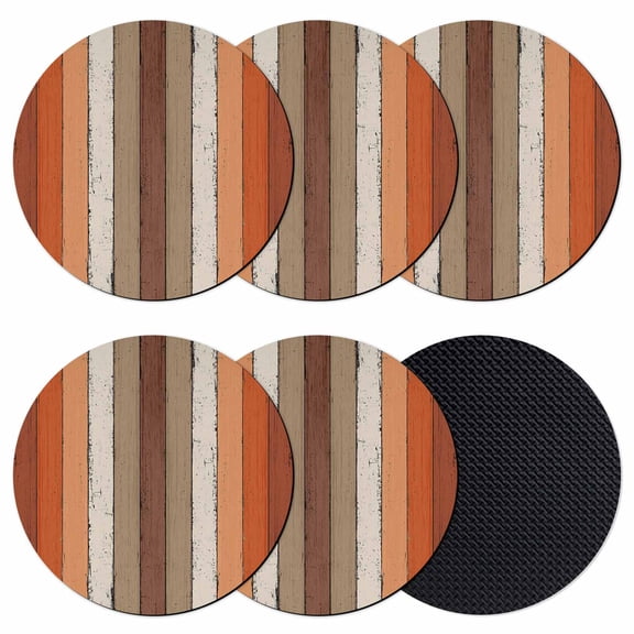 Burnt Orange Brown Coasters Set of 6, Farmhouse Vintage Wooden Absorbent Coasters for Drinks, Coaster for Bar Office Dining Coffee Table Accessories Decor, Non Slip Round Desk Coaster