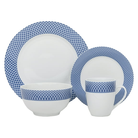 Safdie & Co. Blue Diamond Premium Porcelain Tableware Set, Blue, 16 Count