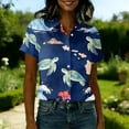 thumbnail image 4 of Women Hawaiian Shirt Soft Cool Summer Hawaii Tshirts Beach Tropic Print V Neck Button up Tops Floral Short Sleeve Tops Dark Blue M, 4 of 5