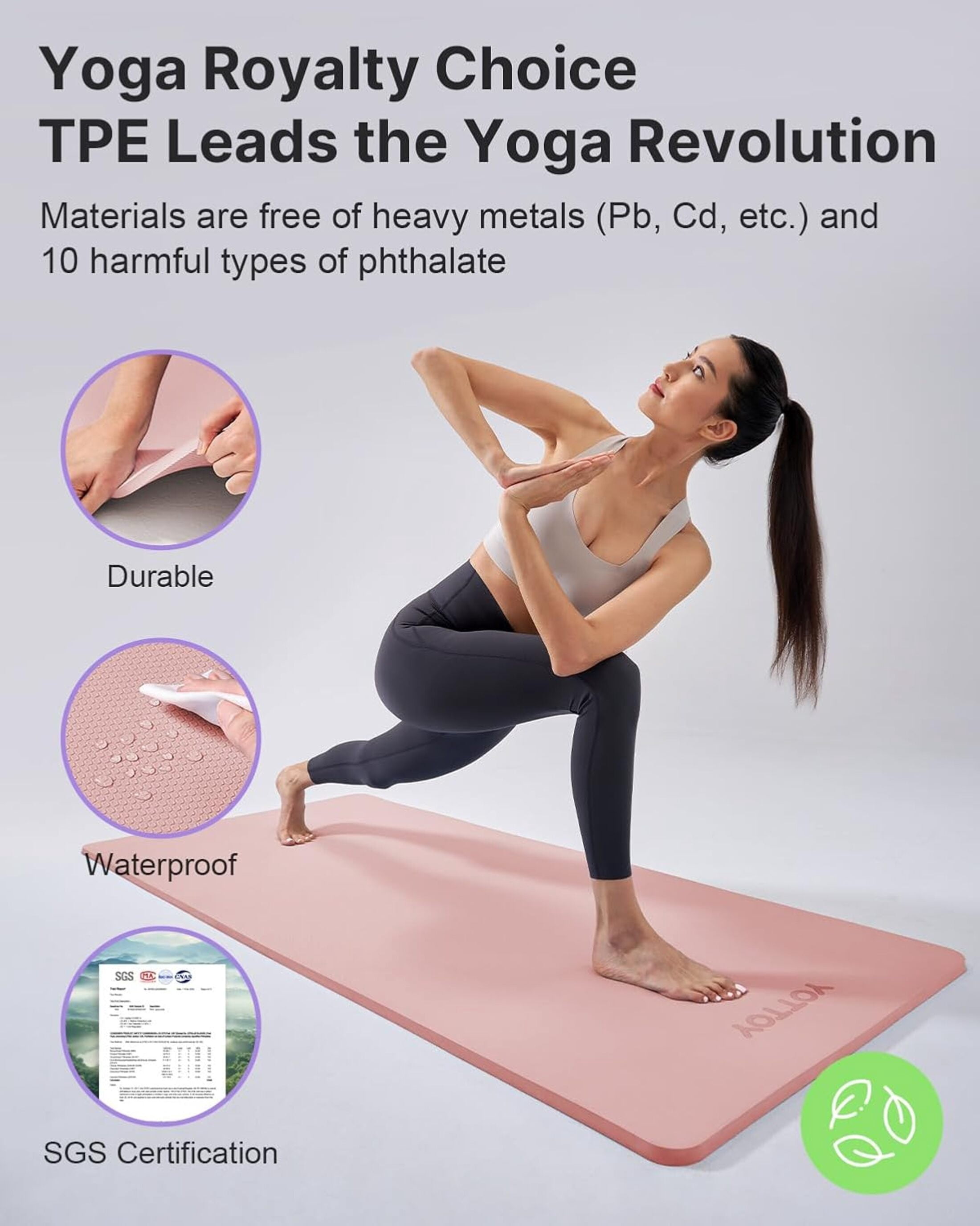 YOTTOY Yoga Mat，Extra Thick Yoga Mat (1/2inch),Professional TPE Exercise Mat,Non-Slip Workout Mat for Yoga, Pilates, Fitness, Barefoot Workouts, Home Gym Studio with Strap