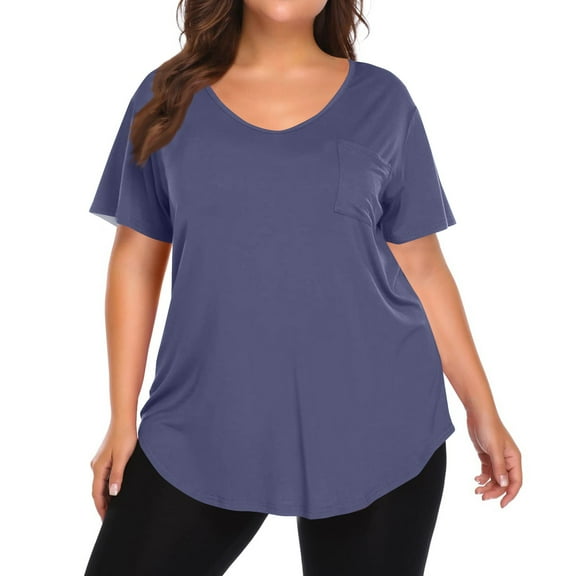 Homozy Womens Plus Size Shirts Summer Short Sleeve Tunic Tops with Pockets Casual Loose V Neck Large Size Blouse