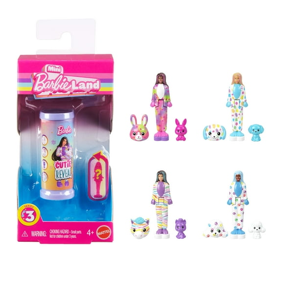 Barbie Mini Barbie Land Color Reveal Mermaid Dolls, 1.5-inch Doll with Surprise Water Reveal (Styles May Vary), Series 3