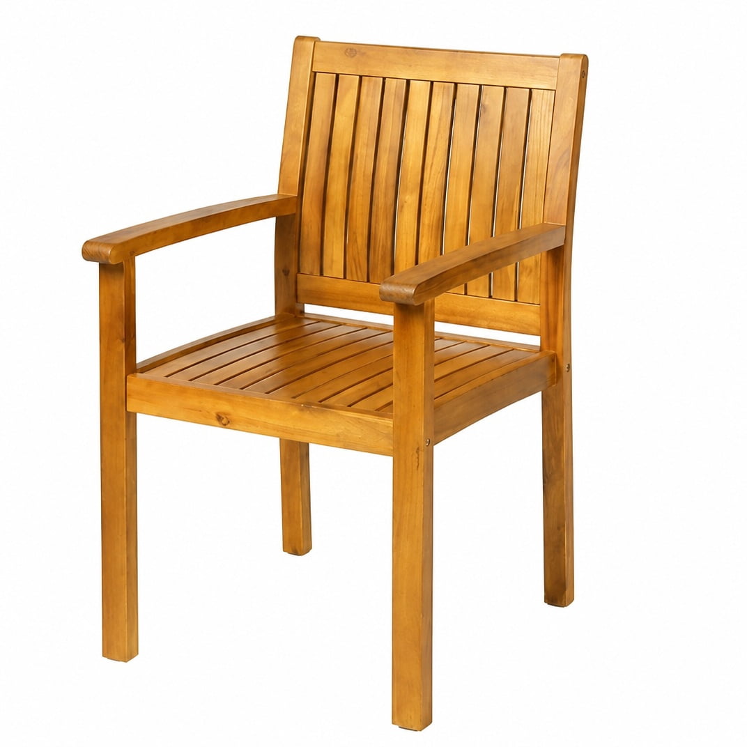 Outdoor Dining Chair Set of 2 with Acacia Wood and Slat Panel Back, Patio Chairs and Garden Seating for Backyard Deck, Teak
