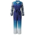 thumbnail image 2 of Aayomet Women'S Jumpsuits Women's Lapel Deep V Lace Stitching Bell Bottoms Jumpsuit,Blue XXL, 2 of 5