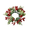 thumbnail image 2 of BESEW7 Wreath Candle Holder, Farmhouse Candle Holder with Holly Leaves and Red Berries, Fall Garland Decor for Halloween Thanksgiving Mantel Table Centerpiece, 2 of 4