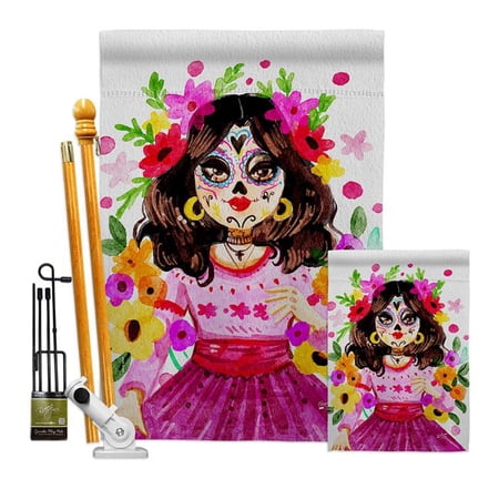 Angeleno Heritage FK130410-BO La Catrina Falltime Day of Diad 28 x 40 in. Double-Sided Decorative Vertical House Flags Kit for Decoration Banner Garden Yard Gift