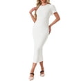 thumbnail image 2 of INSPIRE CHIC Women Maternity Dress Rib Bodycon Midi Short Sleeve Side Stretchy Ruched Pregnancy 1 Piece Photoshoot Babyshower Large White, 2 of 6