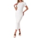thumbnail image 2 of VESTIDO DE MATERNIDAD CHIC PARA MUJERES INSPIRE, Cuerpo Ajustado Midi, Manga Corta, Lado Elástico, Arrugado para Embarazo, 1 Pieza, Sesión de Fotos, Baby Shower, Talla X-Large, Blanco, 2 of 6