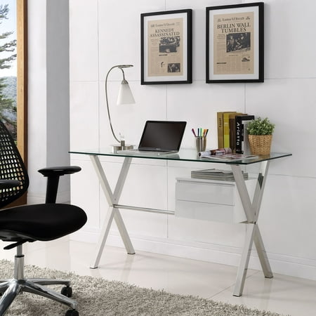 UPC: 0848387017569 | Modway Stasis Glass Top Office Desk in White