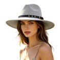 thumbnail image 4 of Unisex Fedora Wide Brim Hat Classic Beach Style Outdoor Sun Lightweight Travel Headwear For All Seasons, D-Light Gray, 4 of 5