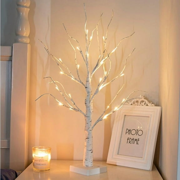 1pc Lighted Birch Tree, Christmas Tree with 24 LED, Tabletop Centerpiece Artificial Tree Lights USB/Battery Powered for Home Office Bedroom Wedding Decorations