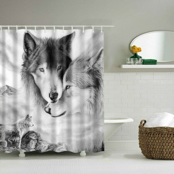 180x180cm Winter White Grey Wolf Shower, Wolf Shower Curtain