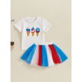 thumbnail image 3 of BemeyourBBs Kids Toddler Baby 4th of July Outfit Patriotic Summer Independent Day Clothes Short Sleeve Ice Cream Print T-shirt with Tulle Tutu Skirt Set Fourth of July Baby Clothing, 3 of 9