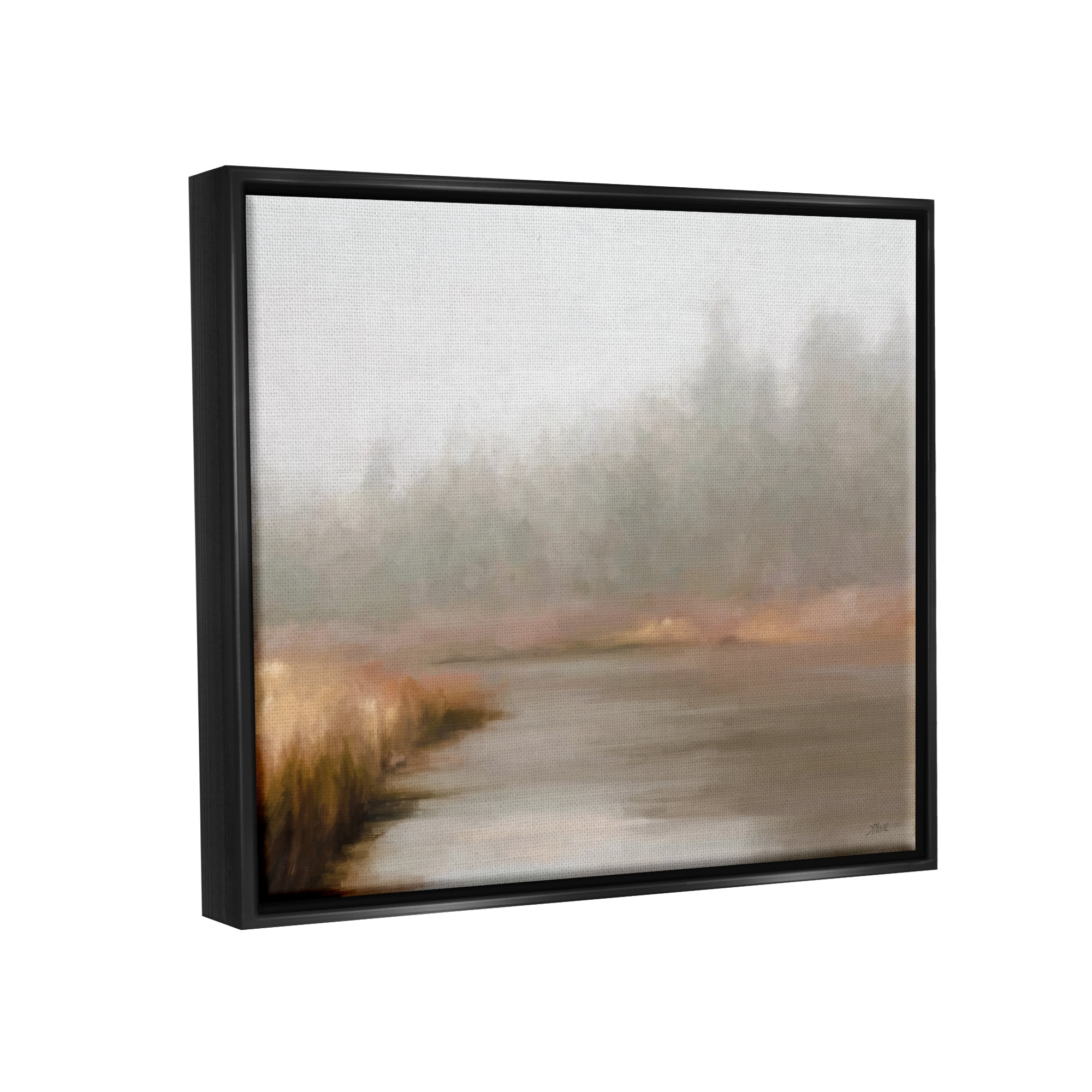 Stupell Industries Rural Stream in Fog Nature Painting Black Floater Framed Art Print Wall Art, 21 x 17