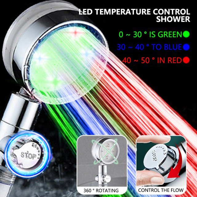 Pommeau de douche à main LED avec bouton d'arrêt, haute pression, filtre à économie d'eau, ensemble de douche portable, accessoires HOAccessrespirationFilter He Qiyong unisex