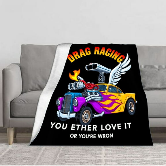 Durable Soft & Warm Flannel Blanket - Cozy Sofa & Travel Blanket with Vibrant Drag Racing Design Perfect for Bed & Chair