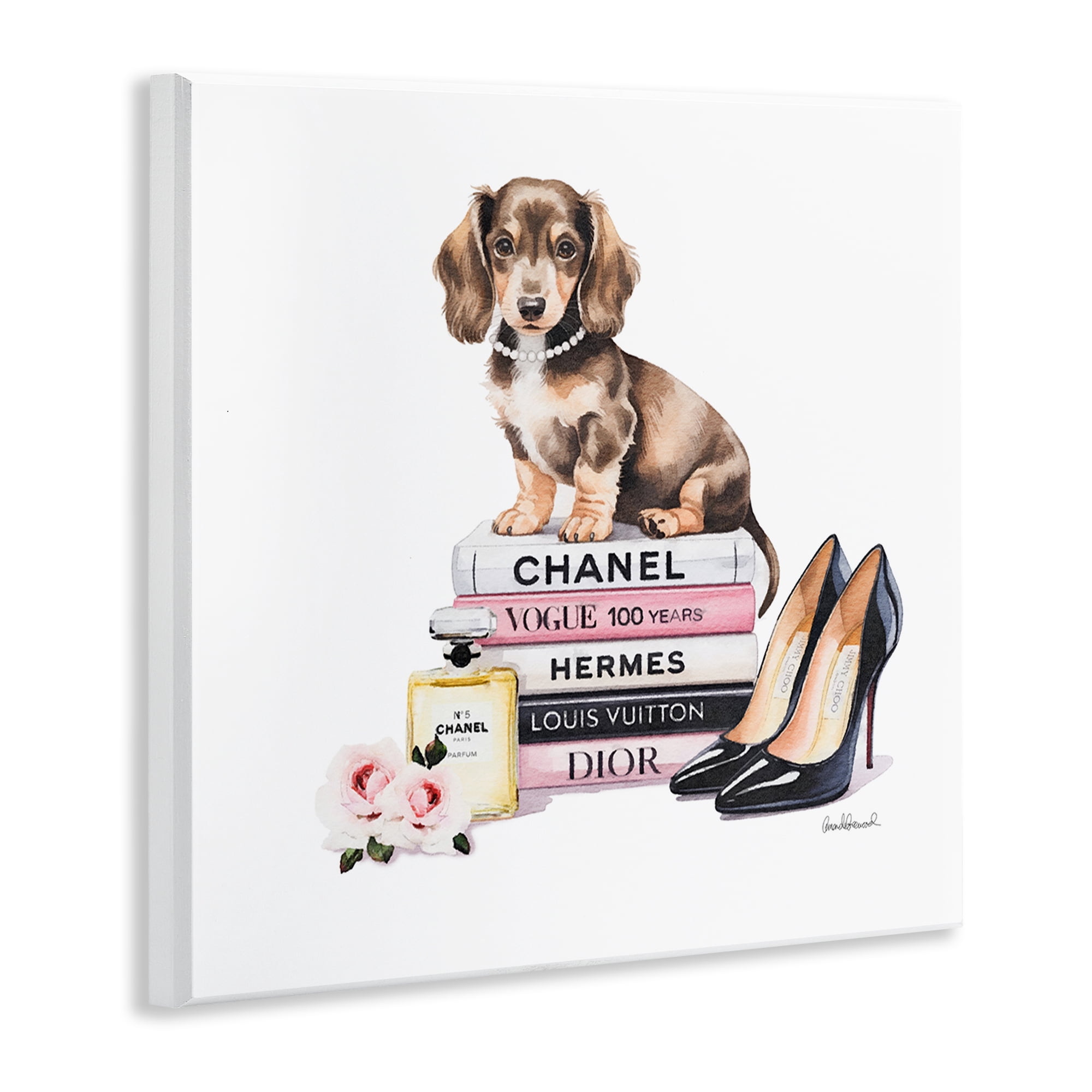 Stupell Industries Luxury Fashion Books & Dog Wall Plaque Art, design by Amanda Greenwood