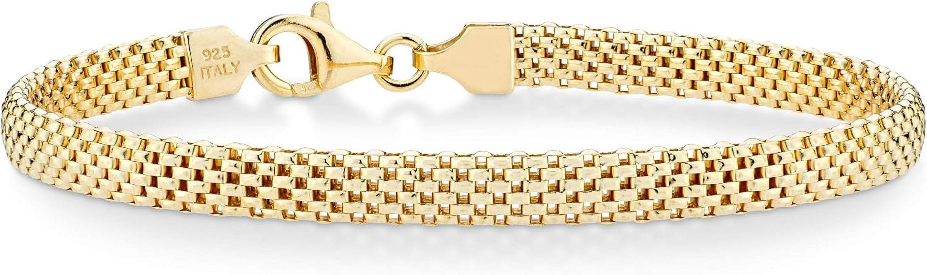 CUKIXA Miabella 18K Gold Over Sterling Silver Italian 5mm Mesh Link Chain Bracelet for Women, 925 Made in Italy