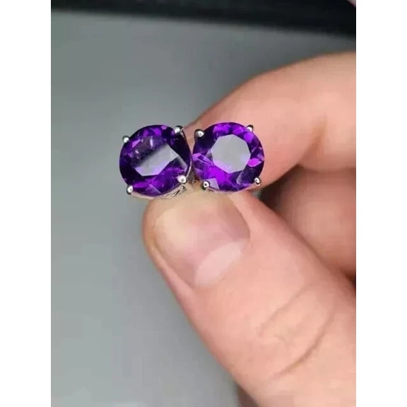 2Ct Round Lab-Created Amethyst Solitaire Stud Earrings 14K White Gold Plated