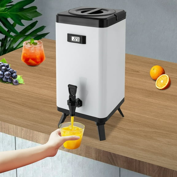 Insulated Drink Dispenser White Stainless Steel Insulated Beverage Dispenser,With 4 Foldable Feet, Hot Drink Dispenser with Faucet
