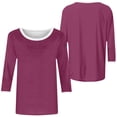thumbnail image 5 of thefmos Women's Fall Winter Round Neck 3/4 Sleeve Solid Basic Casual Pullover Tops Tshirt Comfy Loose Fit Blouses for Women Cute Trendy Everyday Wear Business Work Clothes, Wine 2XL, 5 of 8