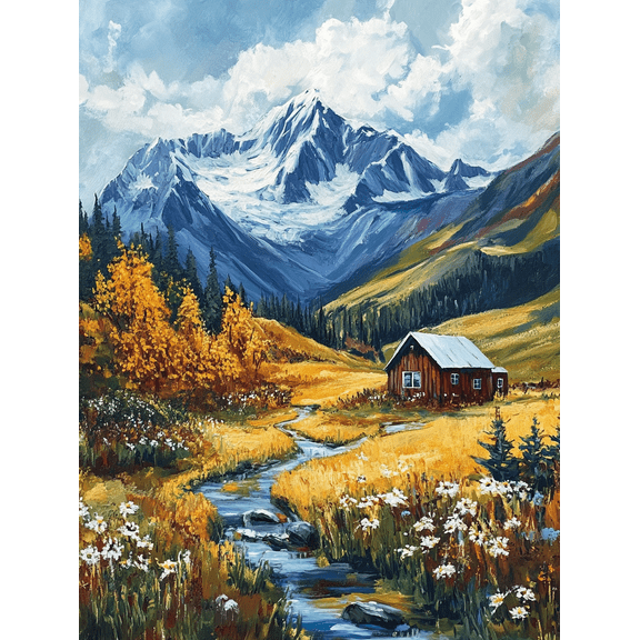 Mountain Cabin Landscape Canvas Print/Painting, Suitable for Living Room, Bedroom, Office, Hallway, and Farmhouse Decoration.