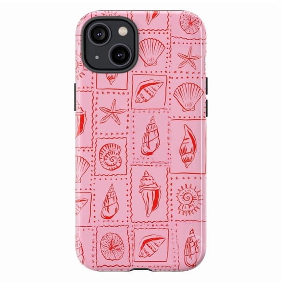 Pink Seashell Stamp iPhone Case – Retro Coastal Aesthetic, Vibrant Shell Design Protective Cover for iPhone 16 15 14 13 12 11 Pro Max
