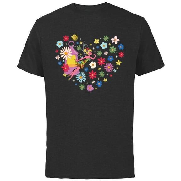 Disney Princess Tinker Bell Fairy and Flower Heart - Short Sleeve Cotton T-Shirt for Adults - Customized-Black