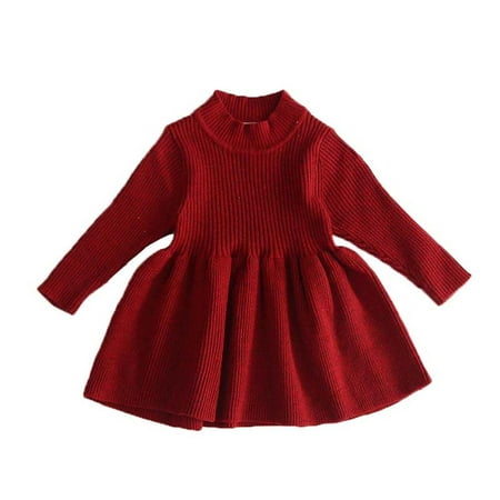 

Toddler Baby Girls Long Sleeve Sweater Dress Top Autumn Winter Warm Knit Ruffle Crochet Sweater