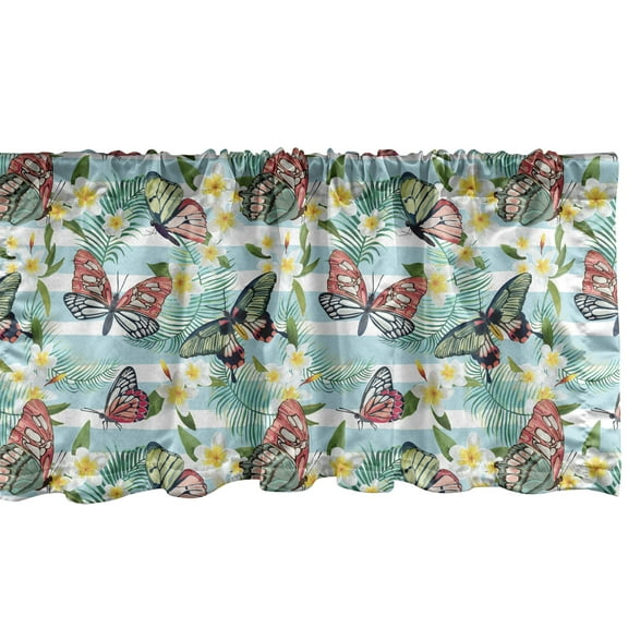 Ambesonne Botanical Window Valance, Exotic Summer Butterfly, 54" X 12", Multicolor