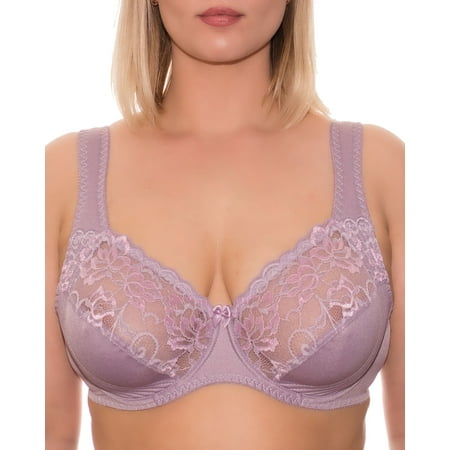 Wide Strap Bra Plus Size Full Coverage Underwire Support Panels 34 36 38 40 42 44 46 / C D E F G H I J ( 36DD/E  Lavender)