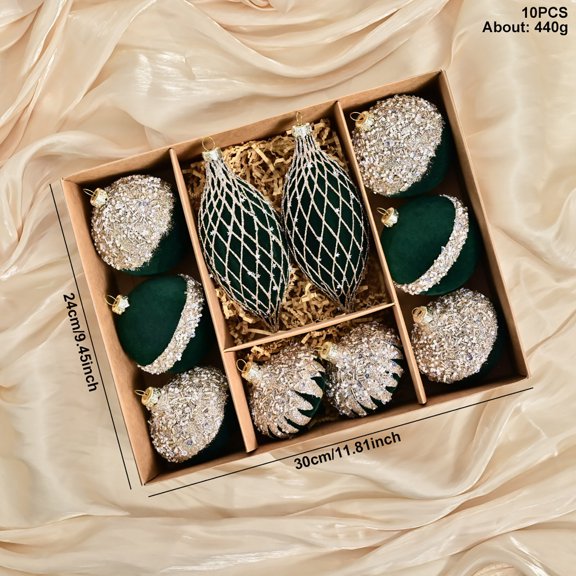 TOPRenddon Velvet Christmas Ornaments Balls for Tree, 10pcs Green Shatterproof Christmas Ornaments for Xmas Decorations, 80mm 3.15inch