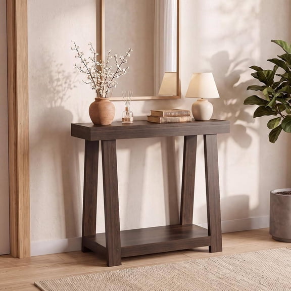 Brown Console Table, 36" Narrow Entryway Table with 2-Tier Storage, Heavy Duty Sofa Table for Living Room, Foyer & Hallway