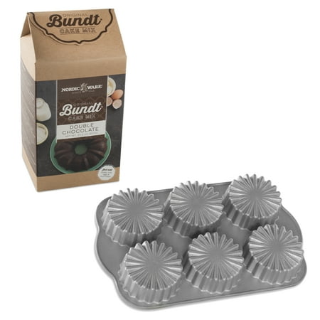 Medallion Double Handle - Nordic Ware Ruffled Medallion Cast Aluminum Cupcake Pan with Double Chocolate Cake Mix