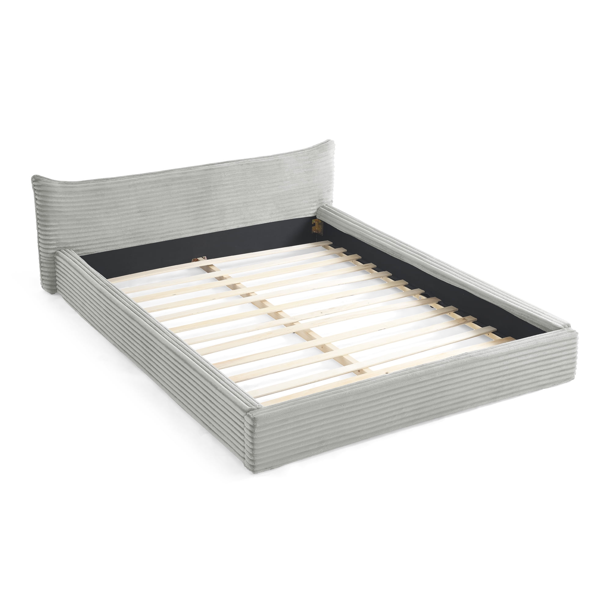 Aukfa Queen Size Upholstered Platform Bed with Curved Headboard, Velvet Fabric Low Profile Bed Frame, No Box Spring Needed, Gray