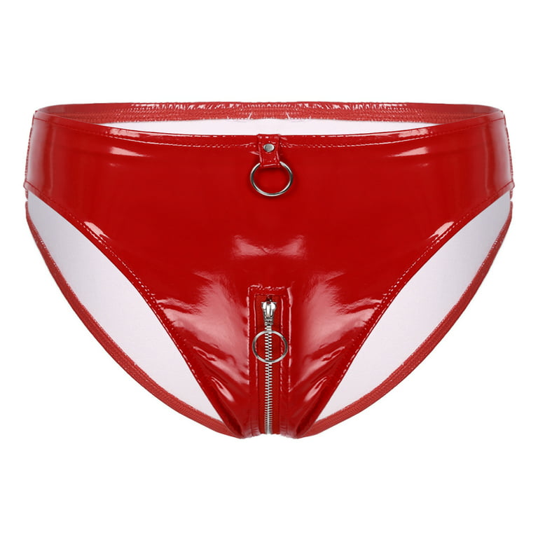 Latex Women Underwear Crotch Zipper Spliced Color Balck &red Rubber  Underwear - Panties & Briefs - AliExpress
