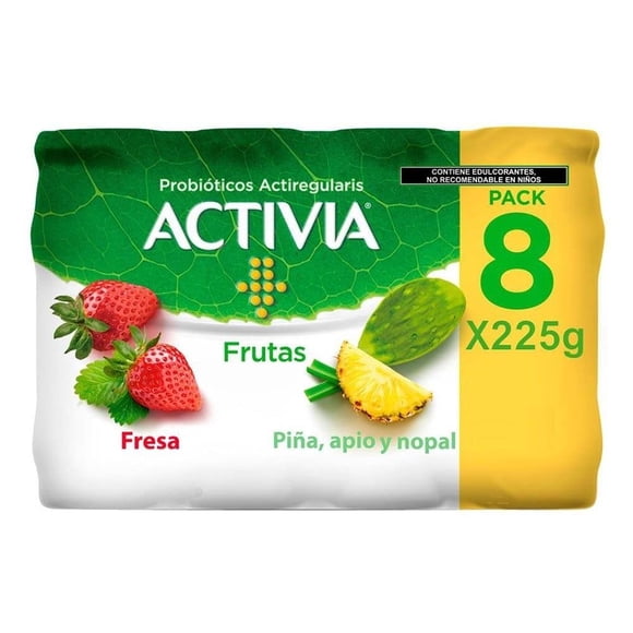 Alimento lácteo fermentado Activia fresa piña apio y nopal 8 pzas de 225 g c/u
