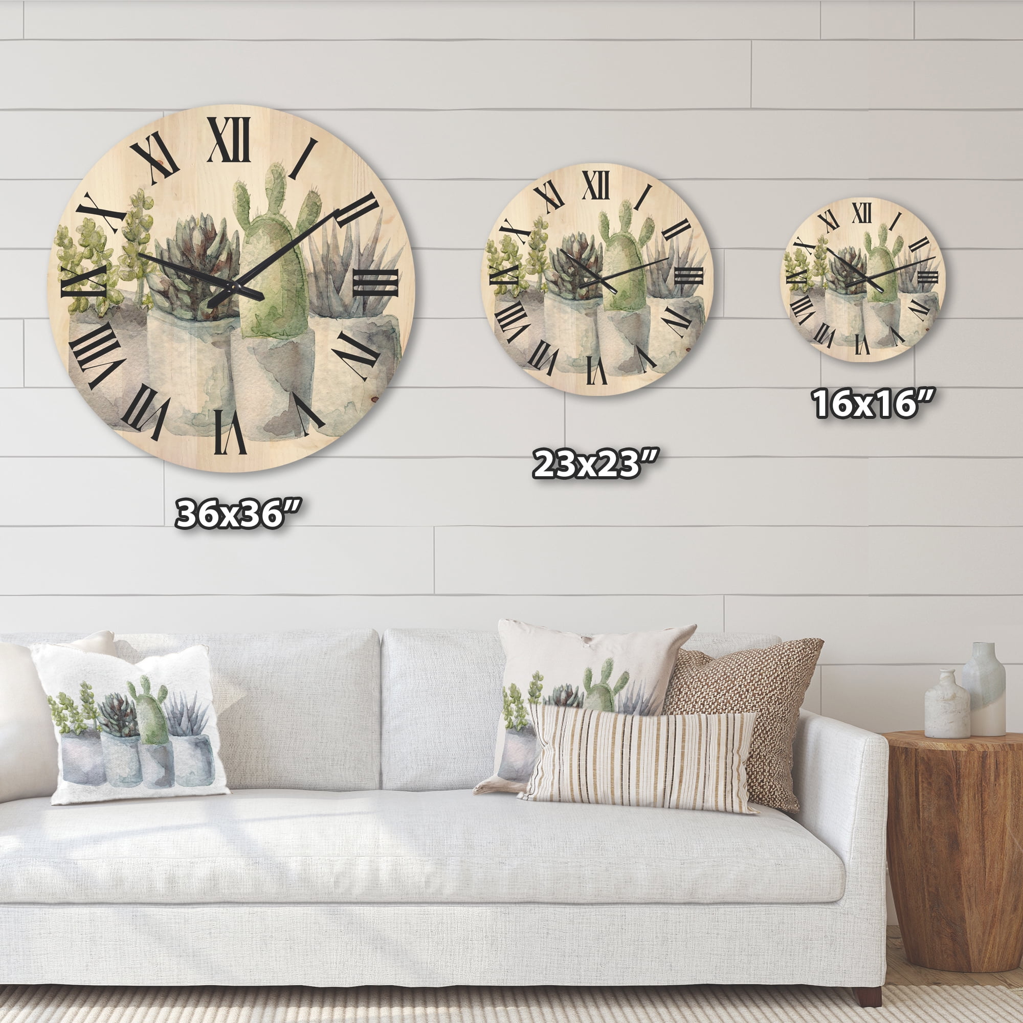 Designart 'Succulent and Cactus House Plants I' Farmhouse Wood Wall Clock