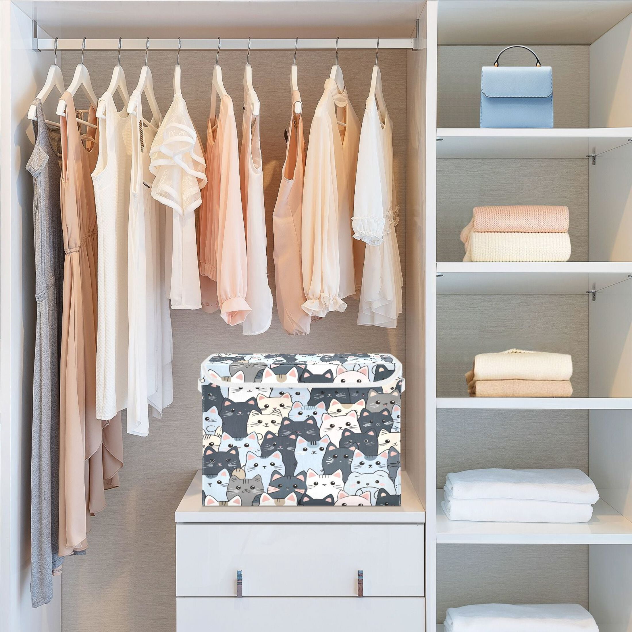 Ryvnso Cute Doodle Cats Large Lidded Foldable Storage Baskets Cubes Boxes Lids Bin for Home