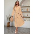 thumbnail image 4 of Sexy Shirt Dress for Women Casual V Neck Long Sleeve Tie Waist Midi Dress Striped Print Flowy Swing A Line Dress Gifts Yellow XL, 4 of 4